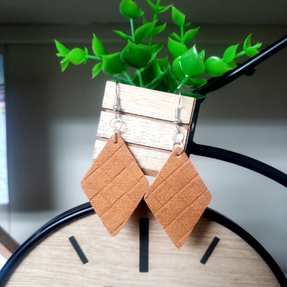 Faux Leather Diamond Dangle Earrings // Ready To Ship